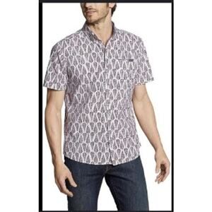 Mens Eddie Bauer Feather Print 100% Cotton Seersucker Short Sleeve Shirt Sz XXL